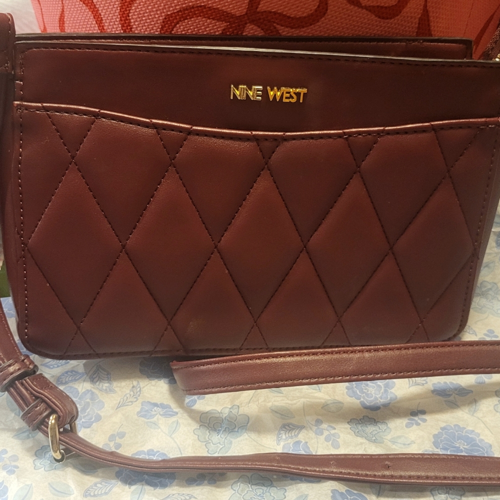 Nine West Burgundy Quilted Crossbody Bag